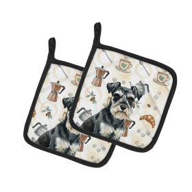 Black & Silver Miniature Schnauzer Coffee Bar Pair of Pot Holders