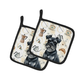 Black Miniature Schnauzer Coffee Bar Pair of Pot Holders