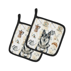 Norwegian Elkhound Coffee Bar Pair of Pot Holders
