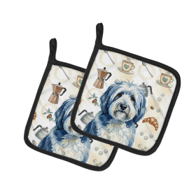 Blue and White Old English Sheepdog Coffee Bar Pair of Pot Holders