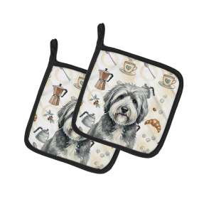 Gray and White Old English Sheepdog Coffee Bar Pair of Pot Holders