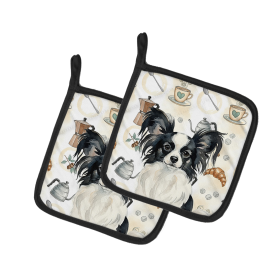 Black and White Papillon Coffee Bar Pair of Pot Holders