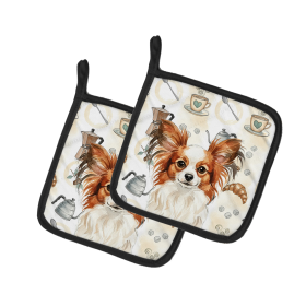 White with Red Papillon Coffee Bar Pair of Pot Holders
