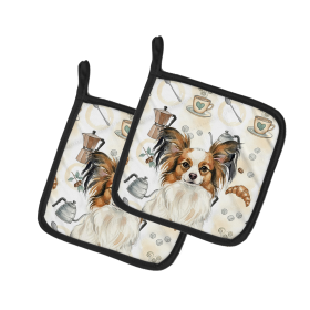 White with Sable Papillon Coffee Bar Pair of Pot Holders