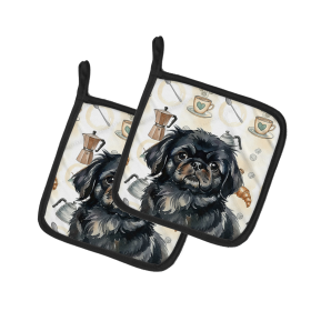 Black Pekingese Coffee Bar Pair of Pot Holders