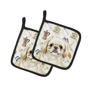 Cream Pekingese Coffee Bar Pair of Pot Holders