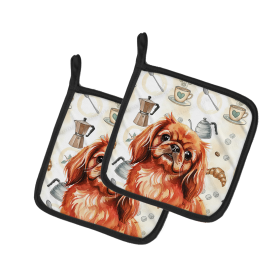 Red Pekingese Coffee Bar Pair of Pot Holders