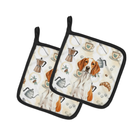 Orange and White Pointer Coffee Bar Pair of Pot Holders