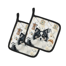 Black and White Pomeranian Coffee Bar Pair of Pot Holders