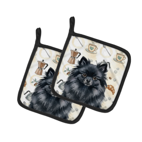 Black Pomeranian Coffee Bar Pair of Pot Holders
