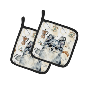 Blue Merle Pomeranian Coffee Bar Pair of Pot Holders