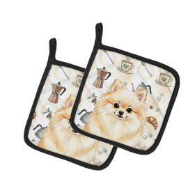 Cream Pomeranian Coffee Bar Pair of Pot Holders