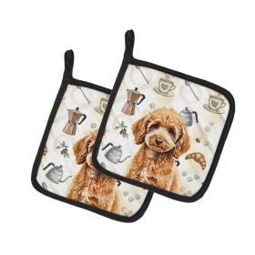 Miniature Apricot Poodle Coffee Bar Pair of Pot Holders