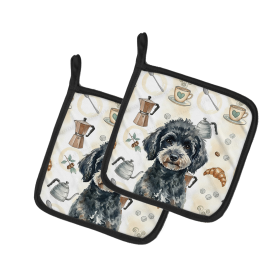Miniature Black Poodle Coffee Bar Pair of Pot Holders