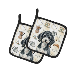 Miniature Parti Poodle Coffee Bar Pair of Pot Holders