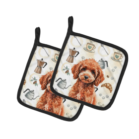 Miniature Red Poodle Coffee Bar Pair of Pot Holders