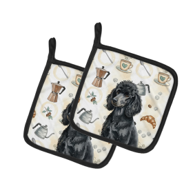 Standard Black Poodle Coffee Bar Pair of Pot Holders
