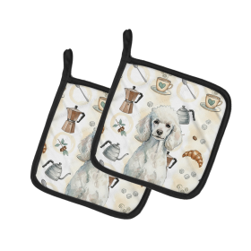 Standard White Poodle Coffee Bar Pair of Pot Holders