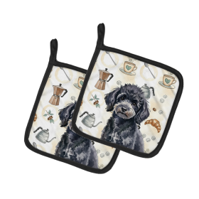 Toy Black Poodle Coffee Bar Pair of Pot Holders