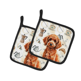 Toy Red Poodle Coffee Bar Pair of Pot Holders