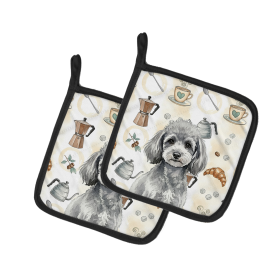 Toy Silver Poodle Coffee Bar Pair of Pot Holders