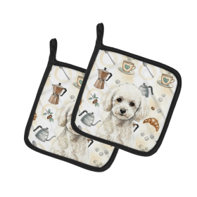 Toy White Poodle Coffee Bar Pair of Pot Holders