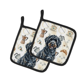 Black Portuguese Water Dog Coffee Bar Pair of Pot Holders