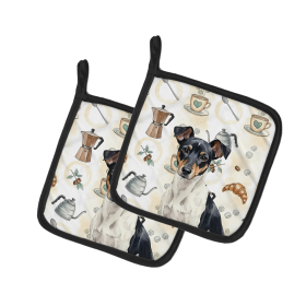 Black and White Rat Terrier Coffee Bar Pair of Pot Holders
