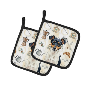 Tricolor Rat Terrier Coffee Bar Pair of Pot Holders