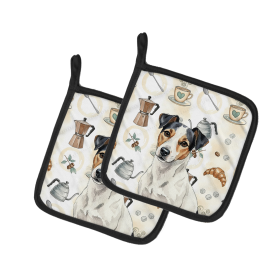 White with Black Markings Russell Terrier Coffee Bar Pair of Pot Holders
