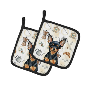 Black and Tan Russian Toy Coffee Bar Pair of Pot Holders