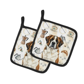 Brindle and White Saint Bernard Coffee Bar Pair of Pot Holders