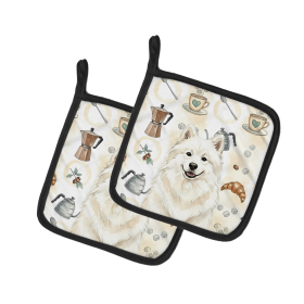 Cream Samoyed Coffee Bar Pair of Pot Holders