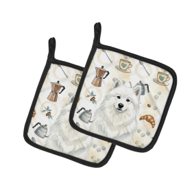 White Samoyed Coffee Bar Pair of Pot Holders