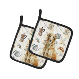 Wheaten Scottish Deerhound Coffee Bar Pair of Pot Holders