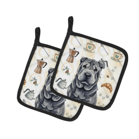 Black Shar Pei Coffee Bar Pair of Pot Holders