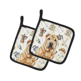 Red Shar Pei Coffee Bar Pair of Pot Holders