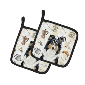 Tricolor Sheltie Coffee Bar Pair of Pot Holders