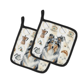 Blue Merle Sheltie Coffee Bar Pair of Pot Holders