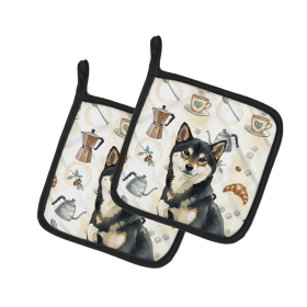 Black and Tan Shiba Inu Coffee Bar Pair of Pot Holders