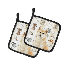 Cream Shiba Inu Coffee Bar Pair of Pot Holders