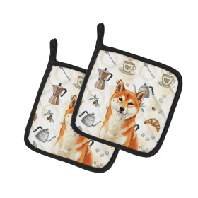 Red Shiba Inu Coffee Bar Pair of Pot Holders