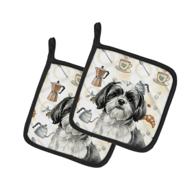Black and White Shih Tzu Coffee Bar Pair of Pot Holders