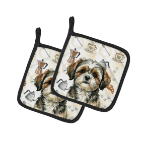Brindle Shih Tzu Coffee Bar Pair of Pot Holders