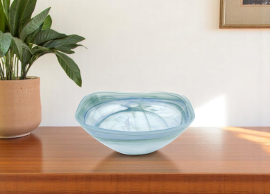 Set of Two 6" Aqua Blue And White Alabaster Glass Square Candy or Nut Bowls