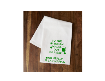 Irishman Walks out of a bar... Tea Towel 1