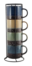 MARCELLE 4PC STACKABLE 14OZ MUG WI/ STAND, COLOR BOX In SHIPPING BOX