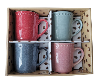 MARCELLE 4x16oz Reactive Glaze Mug Set individually box ins ship box