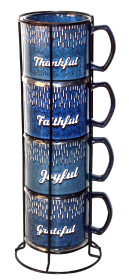 MARCELLE 4PC STACKABLE BLUE 14OZ MUG SET W/ BLACK STAND