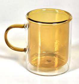 MARCELLE 11oz Double Wall Mug with Colored Glass Interior and Matching Colored Glass Handle - YELLOW
